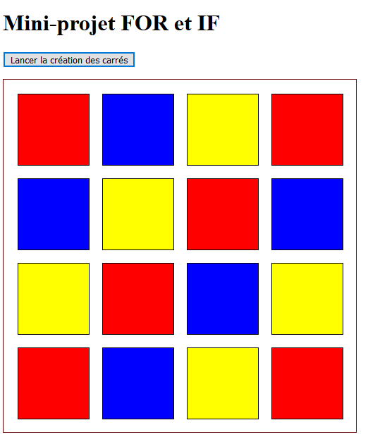 Les 16 carrés en tri de couleur